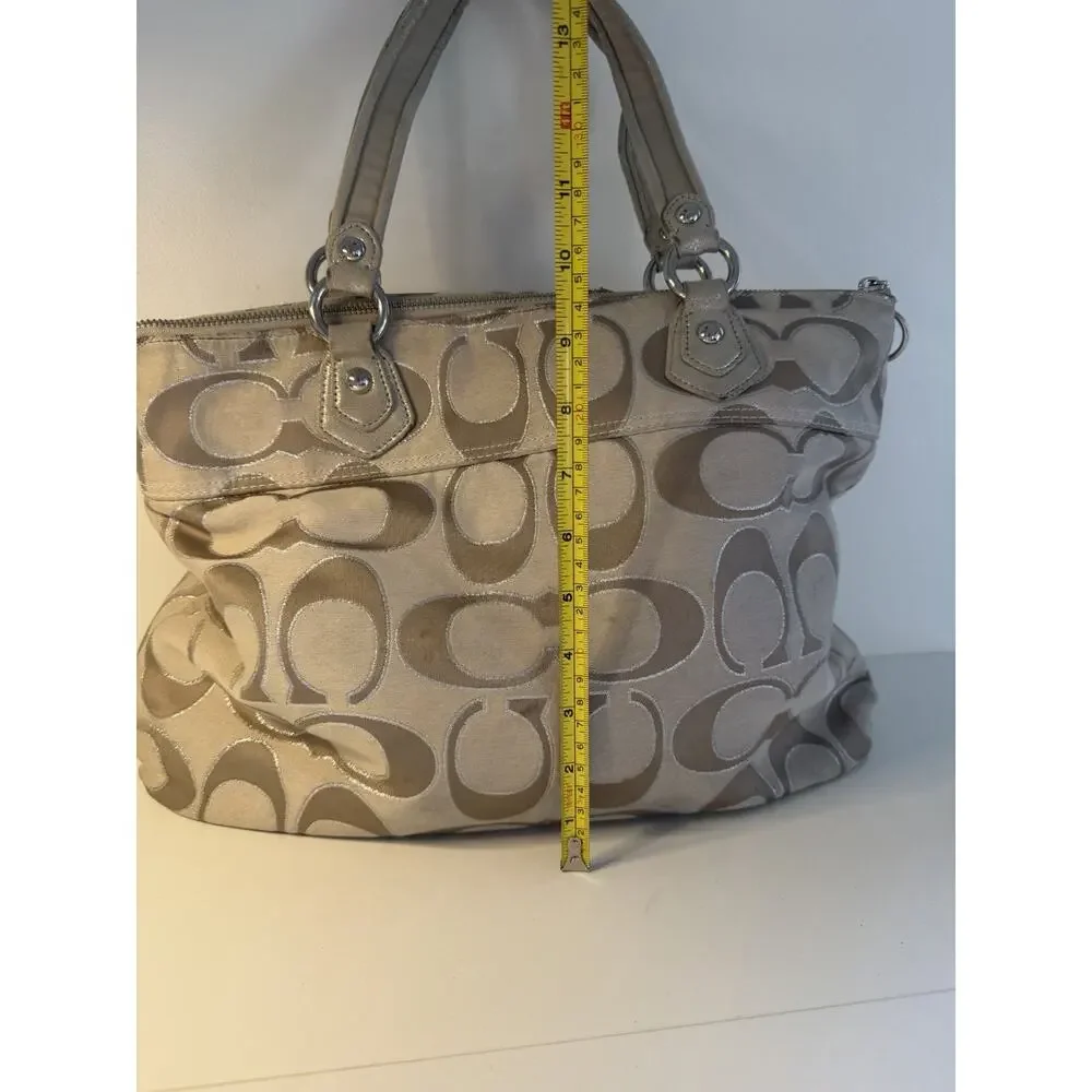 Coach Poppy Signature C Lurex Glam Tote Metallic Gold Jacquard Khaki Sateen FLAW